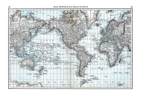 World - Rand McNally White Modern Wood Framed Art Print with Double Matting by Rand McNally