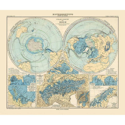 North Pole South Pole - Perthes 1884 Black Modern Wood Framed Art Print by Perthes