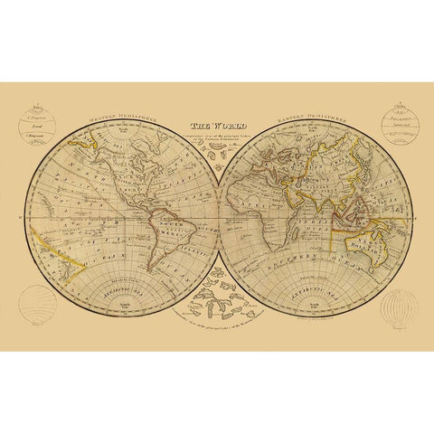 World Hemispheres White Modern Wood Framed Art Print by Unknown