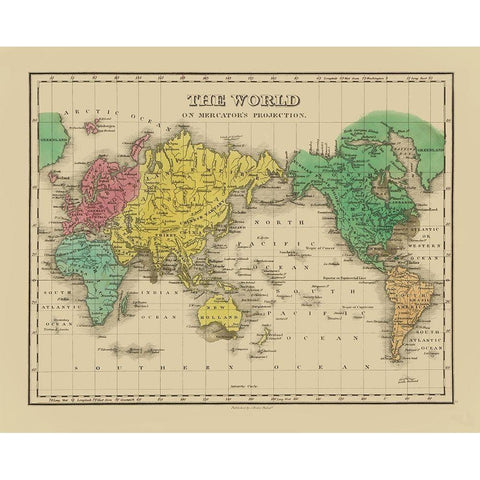 Mercator Projection - Finley Black Modern Wood Framed Art Print with Double Matting by Finley