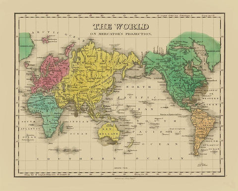 Mercator Projection - Finley Black Ornate Wood Framed Art Print with Double Matting by Finley