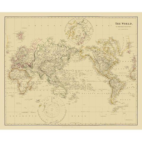 Mercator Projection - Arrowsmith 1835 White Modern Wood Framed Art Print by Arrowsmith