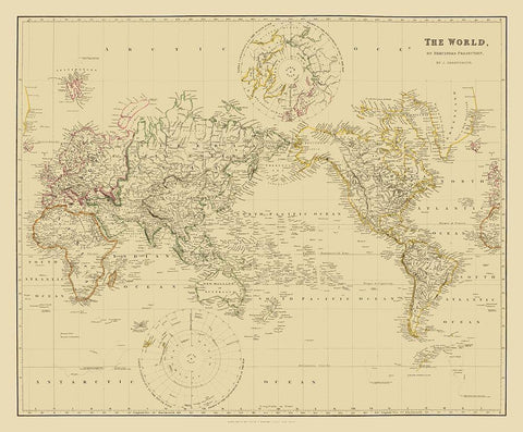 Mercator Projection - Arrowsmith 1835 White Modern Wood Framed Art Print with Double Matting by Arrowsmith