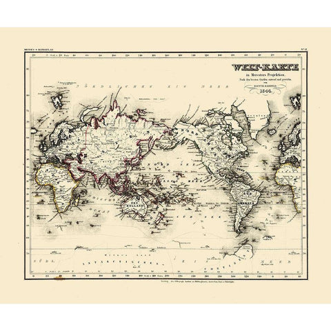 World - Meyer 1844 Gold Ornate Wood Framed Art Print with Double Matting by Meyer