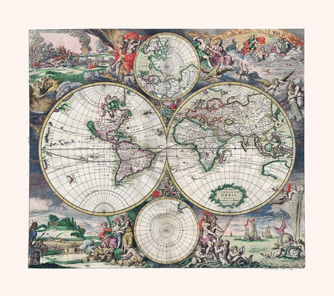 Western Eastern Hemispheres - Shagen White Modern Wood Framed Art Print with Double Matting by Shagen