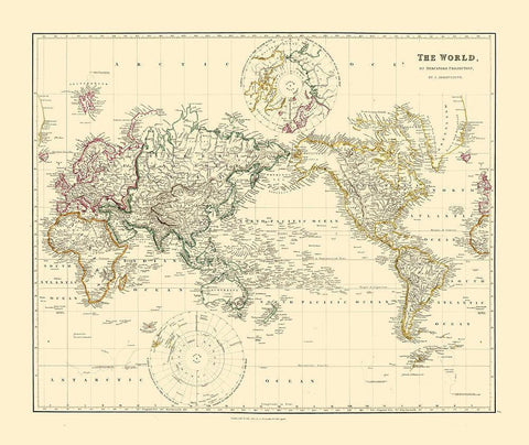 Mercator Projection - Arrowsmith 1844 Black Ornate Wood Framed Art Print with Double Matting by Arrowsmith