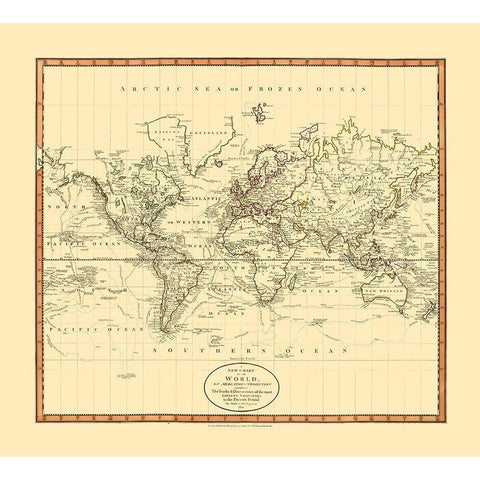 Mercator Projection - Cary 1801 Black Modern Wood Framed Art Print with Double Matting by Cary