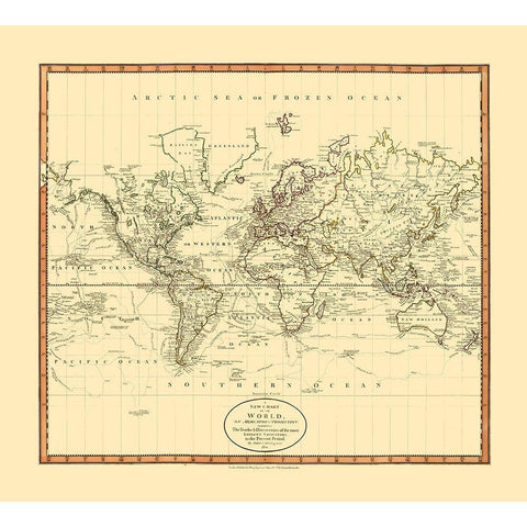 Mercator Projection - Cary 1801 Gold Ornate Wood Framed Art Print with Double Matting by Cary