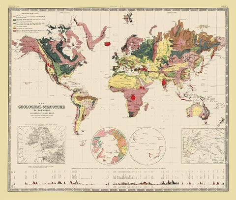 Geological Structure of Globe - Johnston 1855 Black Ornate Wood Framed Art Print with Double Matting by Johnston