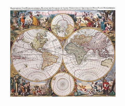 World Hydrographic - Valck White Modern Wood Framed Art Print with Double Matting by Valck