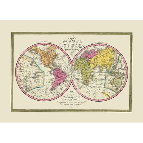 World Globular Projection - Mitchell 1846 Black Modern Wood Framed Art Print with Double Matting by Mitchell