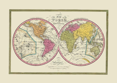 World Globular Projection - Mitchell 1846 Black Ornate Wood Framed Art Print with Double Matting by Mitchell