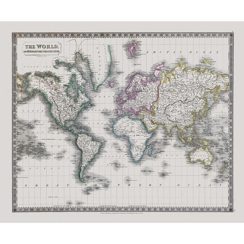 Mercator Projection - Longman 1829 Gold Ornate Wood Framed Art Print with Double Matting by Longman