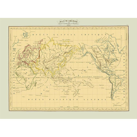 Mercator Projection - 1831 Black Modern Wood Framed Art Print with Double Matting by Unknown