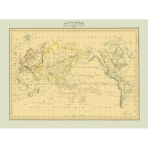 Mercator Projection - 1831 Gold Ornate Wood Framed Art Print with Double Matting by Unknown