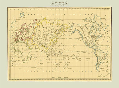 Mercator Projection - 1831 Black Ornate Wood Framed Art Print with Double Matting by Unknown