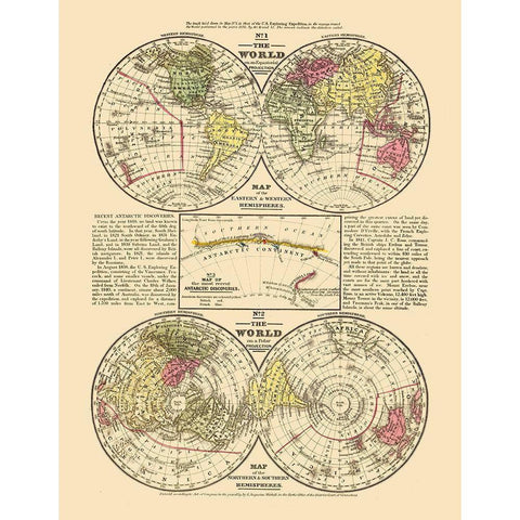 Equatorial Polar Projections - Mitchell 1839 Black Modern Wood Framed Art Print with Double Matting by Mitchell