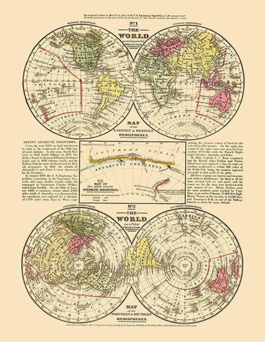 Equatorial Polar Projections - Mitchell 1839 Black Ornate Wood Framed Art Print with Double Matting by Mitchell