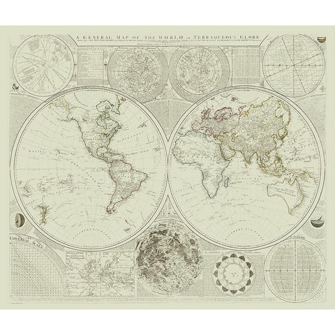 Terraqueous Globe - Sayer 1787 Gold Ornate Wood Framed Art Print with Double Matting by Sayer