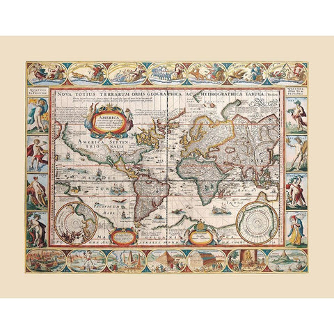 World - Blaeu White Modern Wood Framed Art Print by Blaeu