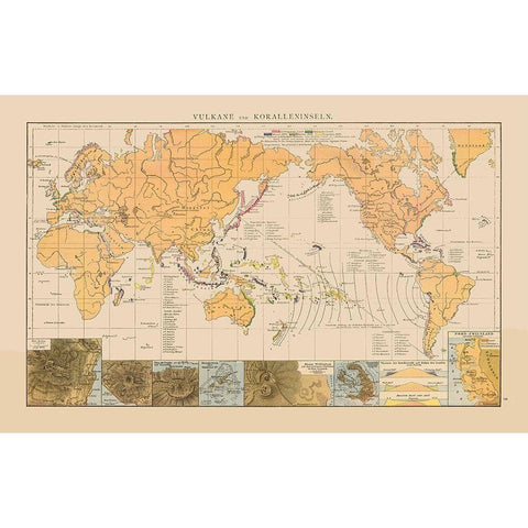 World Volcanos Coral Islands Gold Ornate Wood Framed Art Print with Double Matting by Unknown