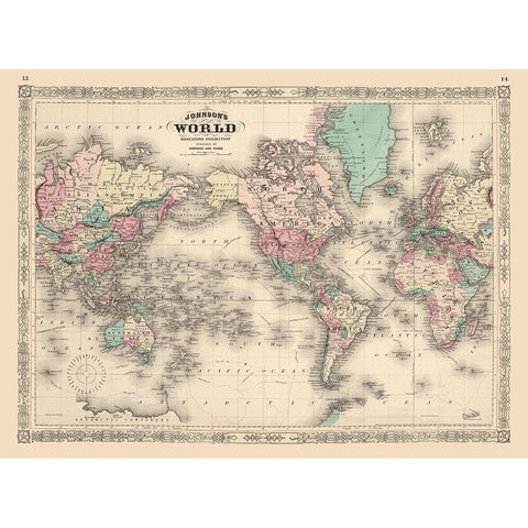 Mercator Projection - Johnson Black Modern Wood Framed Art Print with Double Matting by Johnson