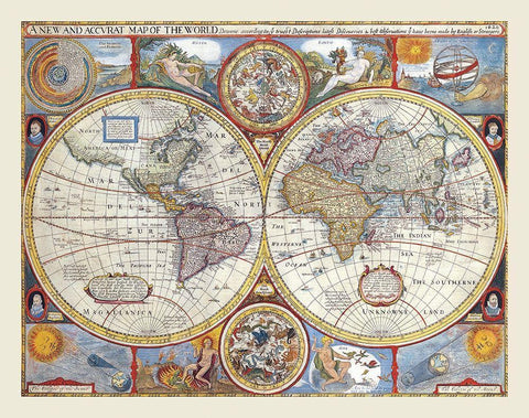 Western Eastern Hemispheres - 1627 White Modern Wood Framed Art Print with Double Matting by Unknown