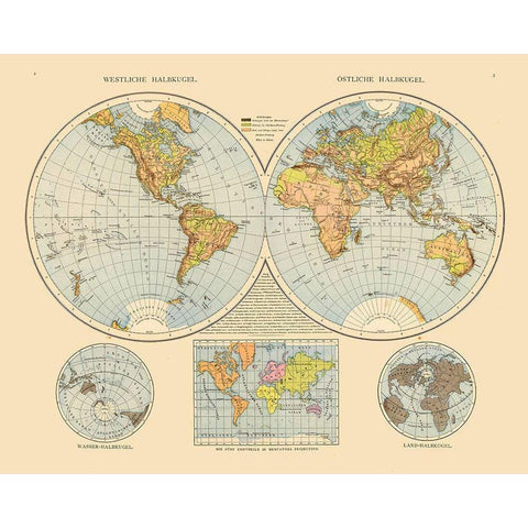 Eastern Western Hemispheres Gold Ornate Wood Framed Art Print with Double Matting by Unknown