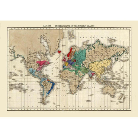 American Independence 1783 World - Seely 1830 Black Modern Wood Framed Art Print by Seely