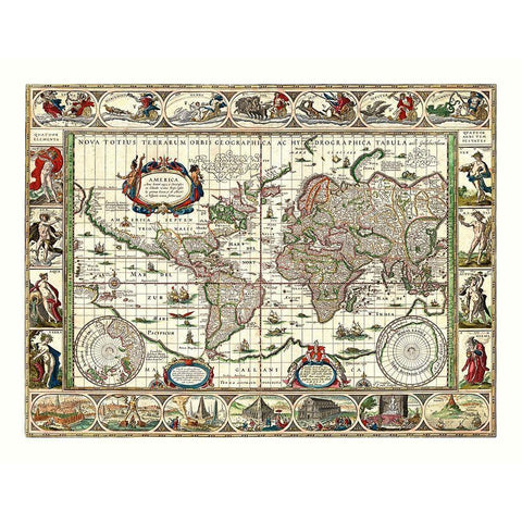 World America 1492 to 1499 - Bleau Black Modern Wood Framed Art Print with Double Matting by Blaeu