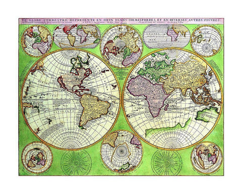 World Continents - Coronelli 1742 Black Ornate Wood Framed Art Print with Double Matting by Coronelli