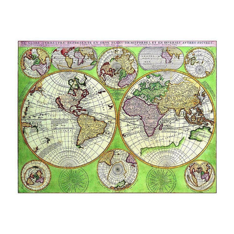World Continents - Coronelli 1742 Gold Ornate Wood Framed Art Print with Double Matting by Coronelli
