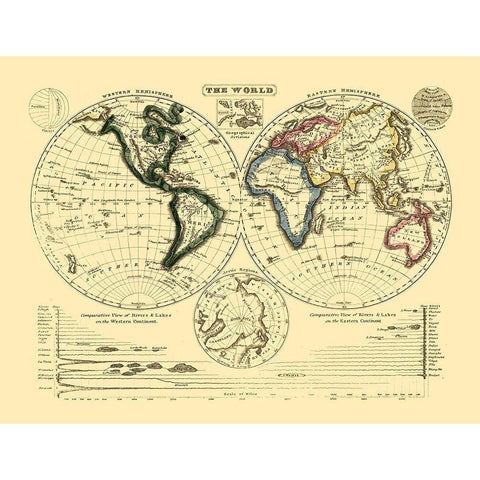 Geographical Divisions World Black Modern Wood Framed Art Print with Double Matting by Unknown