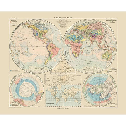 World - Perthes 1892 Gold Ornate Wood Framed Art Print with Double Matting by Perthes