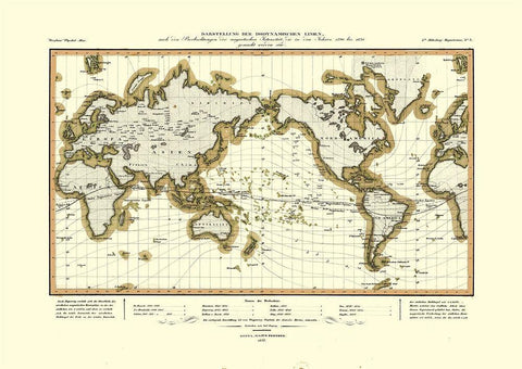 Isodynamic Lines 1790 to 1830 World - Perthes 1837 Black Ornate Wood Framed Art Print with Double Matting by Perthes