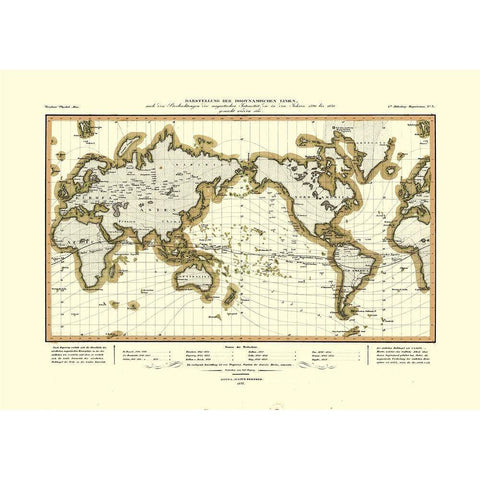 Isodynamic Lines 1790 to 1830 World - Perthes 1837 White Modern Wood Framed Art Print by Perthes