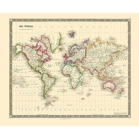 Mercator Projection - Teesdale 1840 Black Modern Wood Framed Art Print by Teesdale
