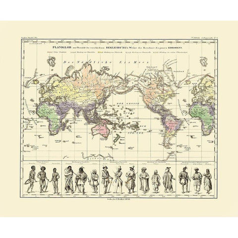 World People Clothing - Perthes 1848 Gold Ornate Wood Framed Art Print with Double Matting by Perthes