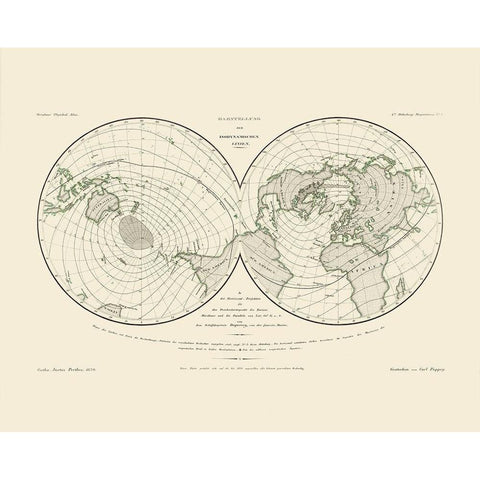 World Isodynamic Lines - Perthes 1839 White Modern Wood Framed Art Print by Perthes