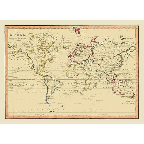 Mercator Projection White Modern Wood Framed Art Print by Unknown