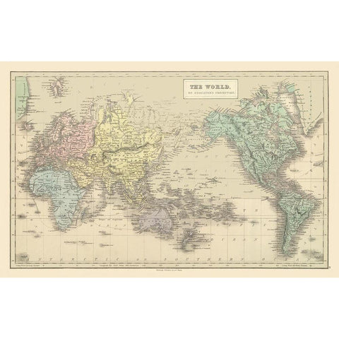 Mercator Projection Black Modern Wood Framed Art Print with Double Matting by Unknown