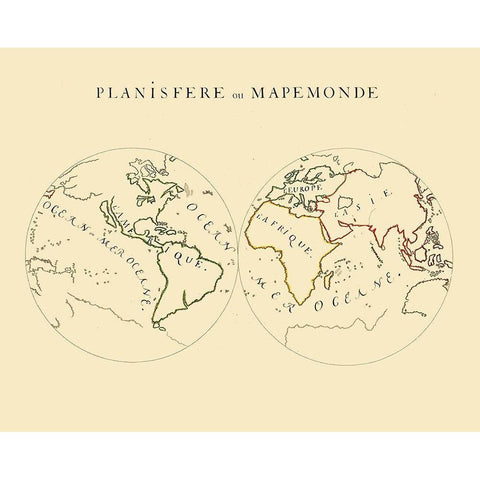 World Planisphere White Modern Wood Framed Art Print by Unknown