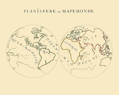 World Planisphere White Modern Wood Framed Art Print with Double Matting by Unknown