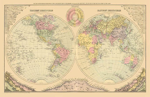 Western Eastern Hemisphere - 1829 White Modern Wood Framed Art Print with Double Matting by Unknown