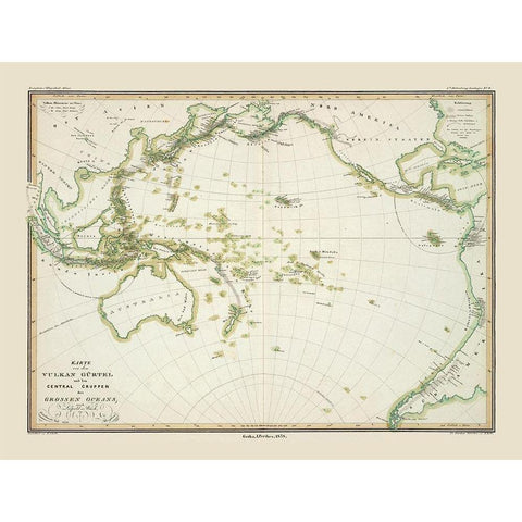 World Pacific Ocean - Perthes 1838 White Modern Wood Framed Art Print by Perthes