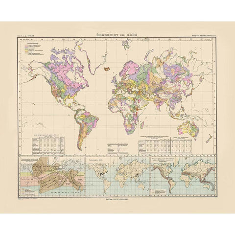 Overview of World - Perthes 1892 Gold Ornate Wood Framed Art Print with Double Matting by Perthes