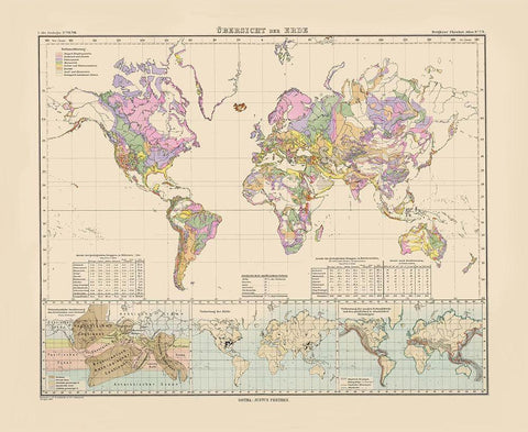 Overview of World - Perthes 1892 White Modern Wood Framed Art Print with Double Matting by Perthes