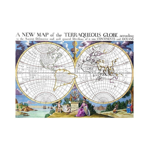 Terraqueous Globe Gold Ornate Wood Framed Art Print with Double Matting by Unknown