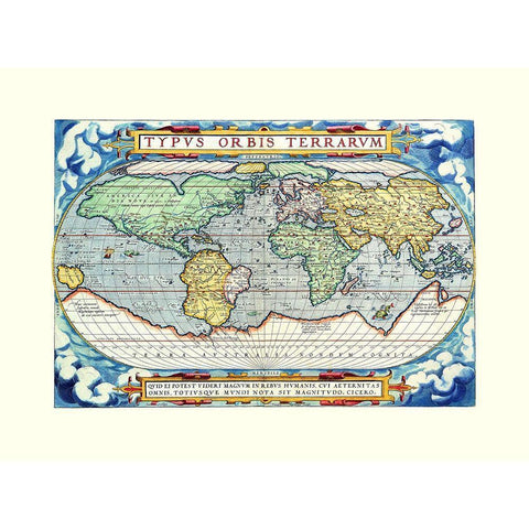 World - Ortelius Black Modern Wood Framed Art Print by Ortelius
