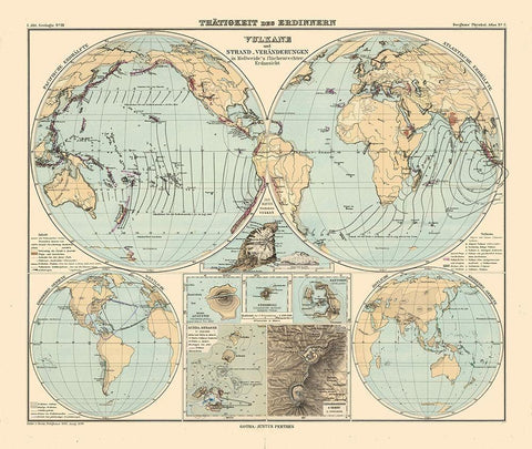 Seismic Activity Volcanos World - Perthes 1838 White Modern Wood Framed Art Print with Double Matting by Perthes